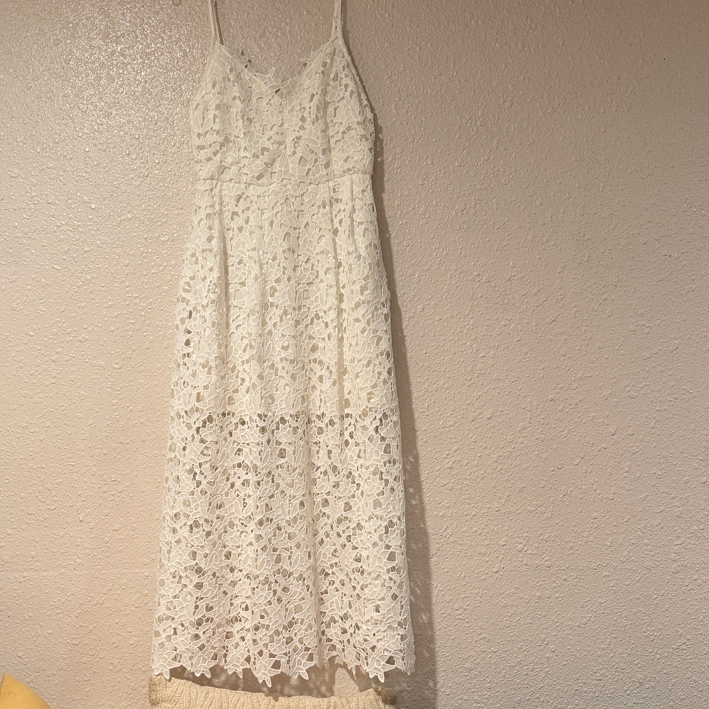Astr Ivory Floral Lace Midi Dress